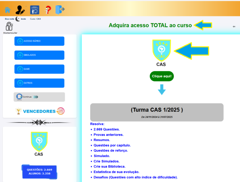 Clique em adquirir acesso total ao curso(após pagamento, pode levar até meia hora para liberar o acesso).